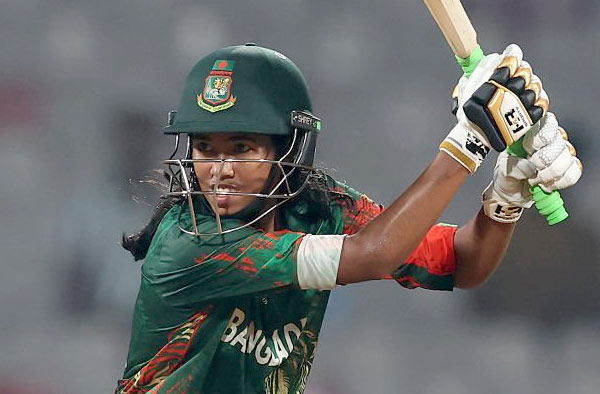 Shorna Akter of Bangladesh bats during the ICC Women's Cricket World Cup in India 2025