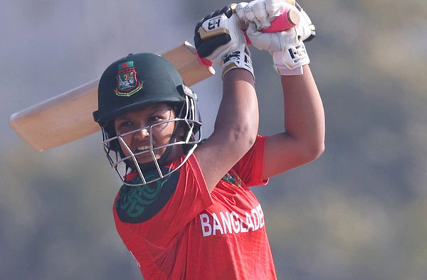 Sobhana Mostary of Bangladesh bats during the ICC Women's T20 World Cup 2026 Qualifier Group A match